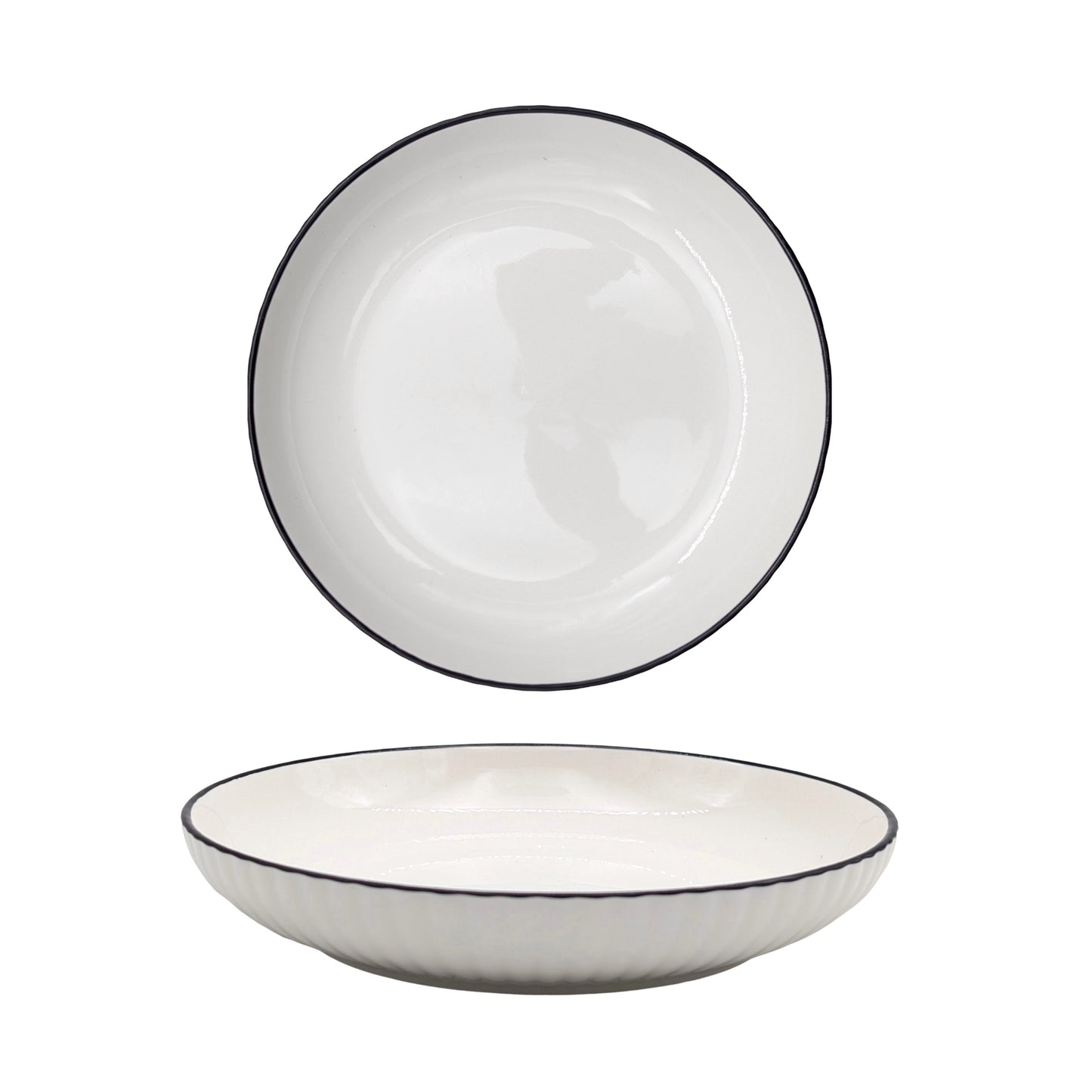 bulk 24 Sorrento Porcelain Embossed Flan Dish w Black Rim 8.5'' 21cm