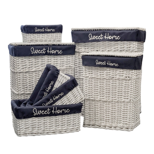 Set 7 Hampton Blue & White Baskets 50x66cm