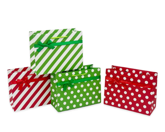 bulk 48 Xlarge Red & Green Dots Stripes Gift Bag Assorted 42cm