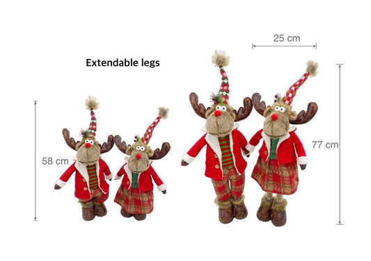 bulk 6 Mr & Mrs Rudolph Extendable Standing Deer Assort 77cm