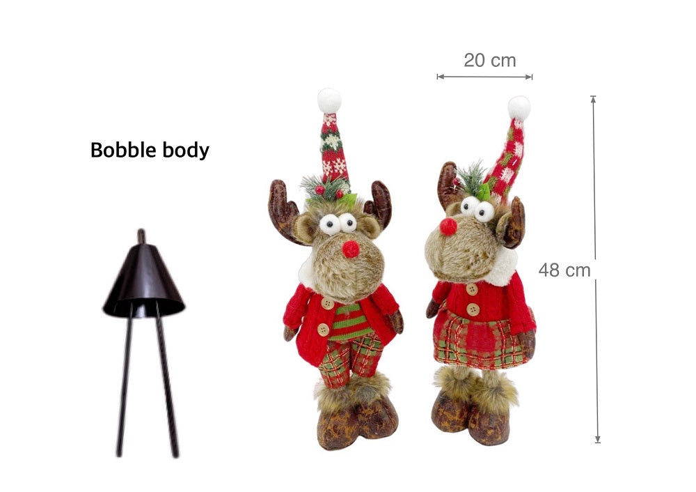bulk 8 Mr & Mrs Rudolph Bobble Body Standing Deer Assort 48cm