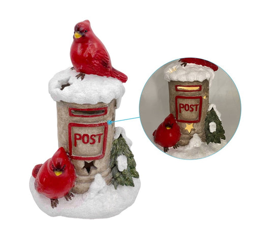 bulk 2 Xmas Red Bird On Mailbox W Led Light 34cm