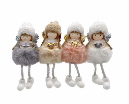 bulk 24 Xmas Sitting Furry Angel Deco Assort 19cm