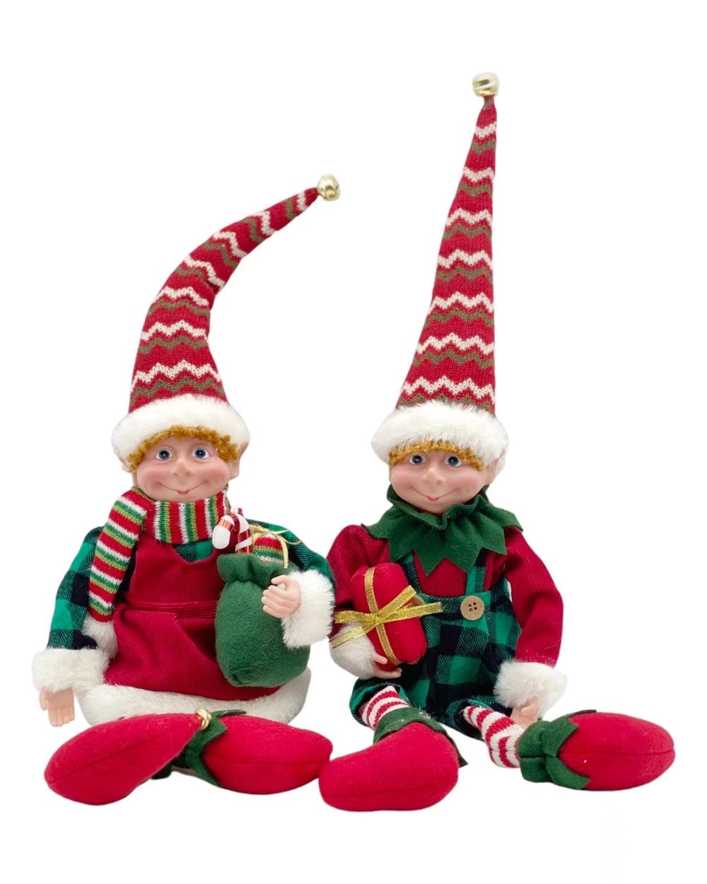 bulk 6 Xmas Mr Mrs Elf Shelf Dolls w Dangling Legs Assort Christmas 52cm