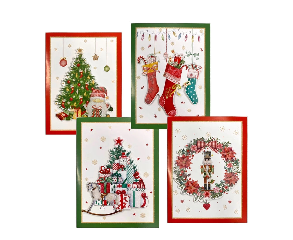 bulk 288 Cheerful w Gifts Xmas Cards 3D Glitter Assort Invitation 17cm