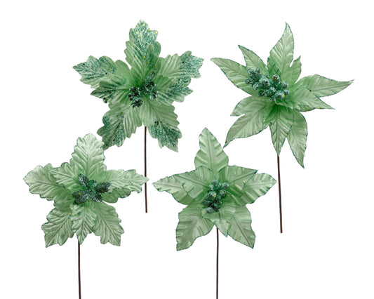 bulk 36 Xmas Poinsettia Green Deco Assort 40cm