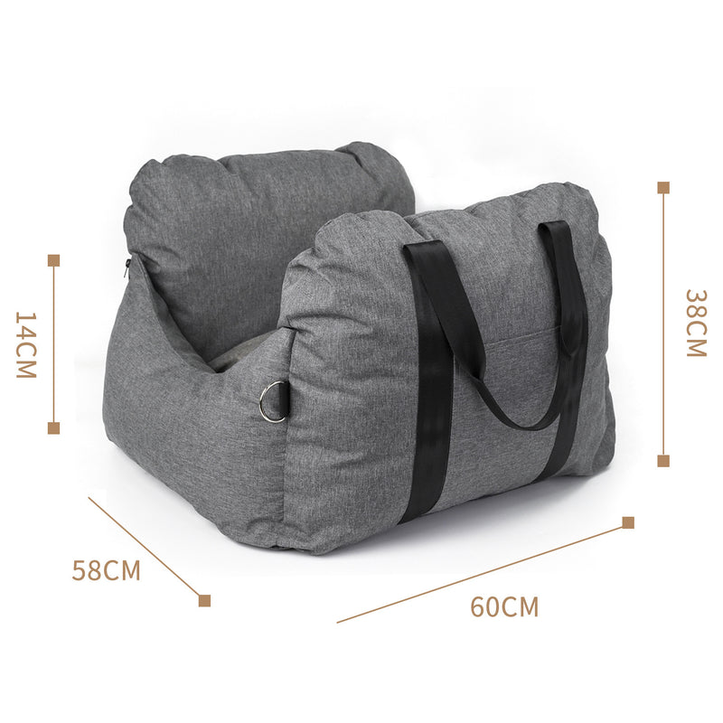 2-in-1 Pet Car Booster Seat & Travel Bed - Removable, Non-Slip, for Small Dogs & Cats(Grey)