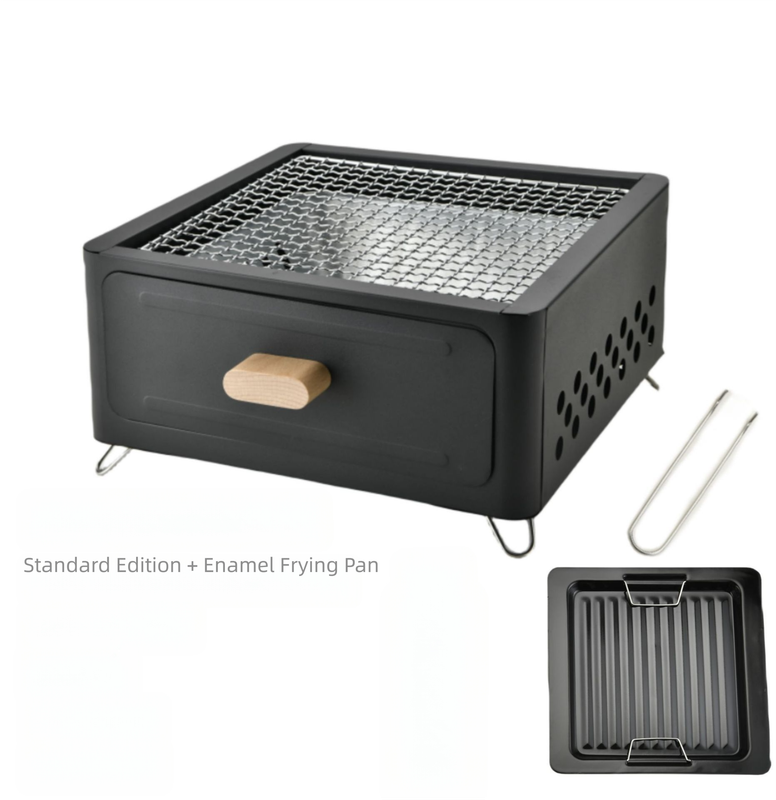 Black Portable Japanese Style Tabletop Charcoal Grill - Compact Hibachi BBQ for Outdoor Camping & Patio