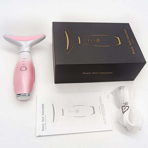Pink Color Light Therapy Beauty Tool and Neck Massager -  Essence Infusion Device for Lifting, Firming, Hydration & Skin Rejuvenation