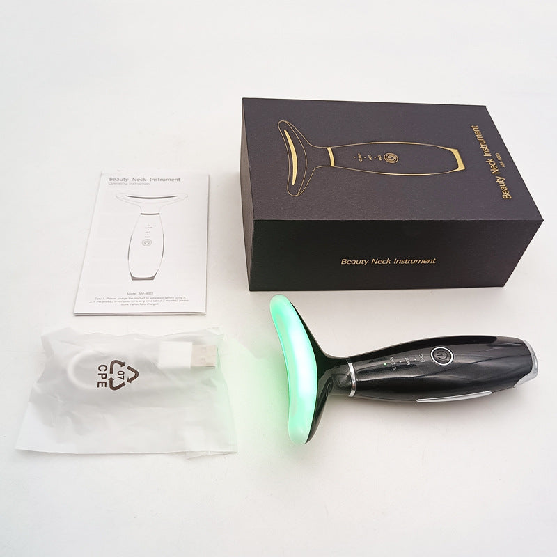 Black Color Light Therapy Beauty Tool and Neck Massager -  Essence Infusion Device for Lifting, Firming, Hydration & Skin Rejuvenation