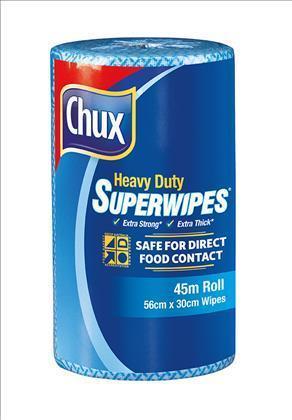 6 X Wipes Roll Heavy Duty Blue 45M X 30Cm Perf