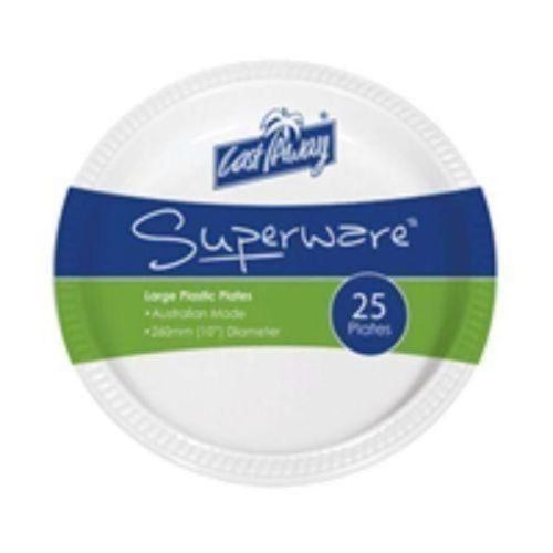 Castaway 25 Plates Plastic Dinner 255Mm 10 Inch