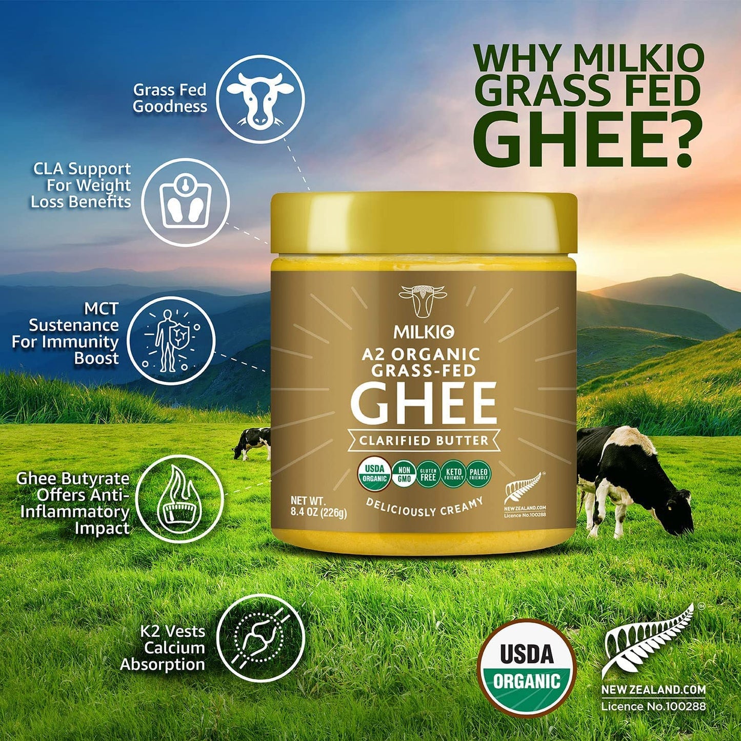 A2 Ghee, A2 Milk Ghee,  Ghee USDA MILKIO 250 ML