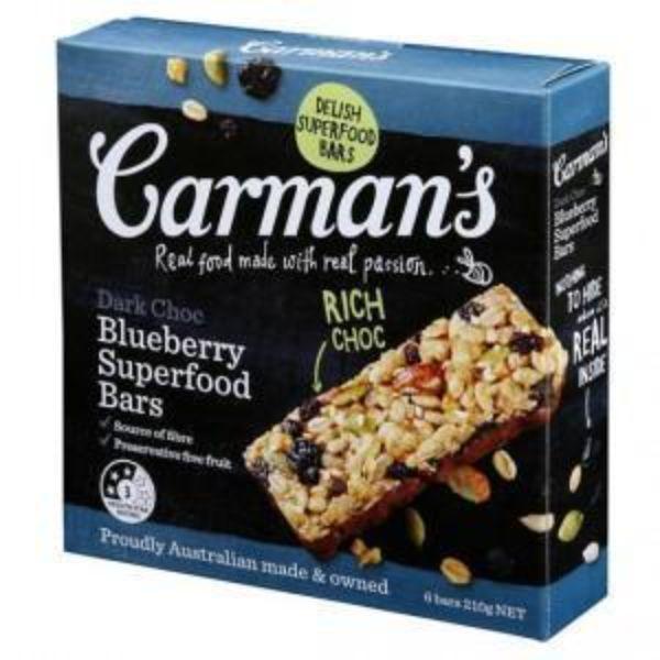 Carman Chocolate Blueberry Fruit , Choc & Seed Pack 6 Bars