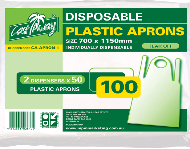 1000 Cast Away Plastic Aprons (115 X 70Cm) Disposable 10 X 100 Pack