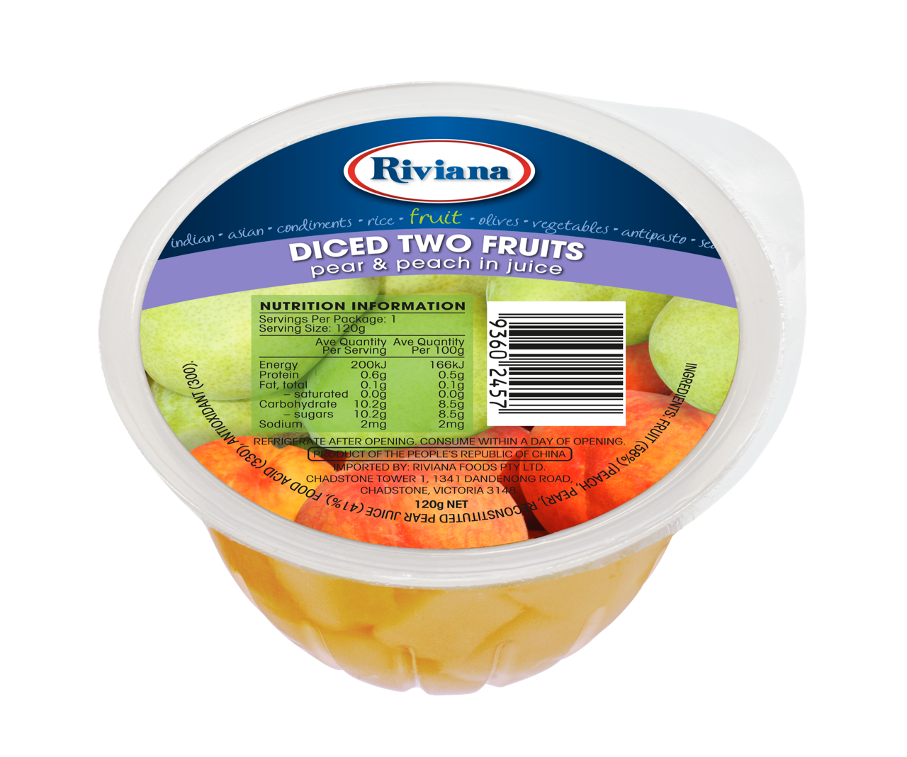 TWO FRUITS DICED CUPS IN NATURAL JUICE 12 X 120GR