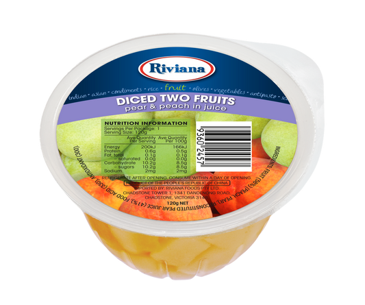 TWO FRUITS DICED CUPS IN NATURAL JUICE 12 X 120GR