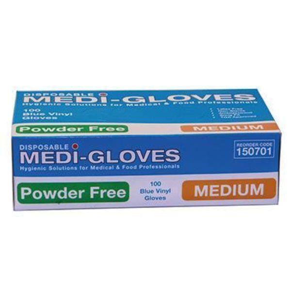 1000 Gloves Vinyl Blue Medium Powder Free