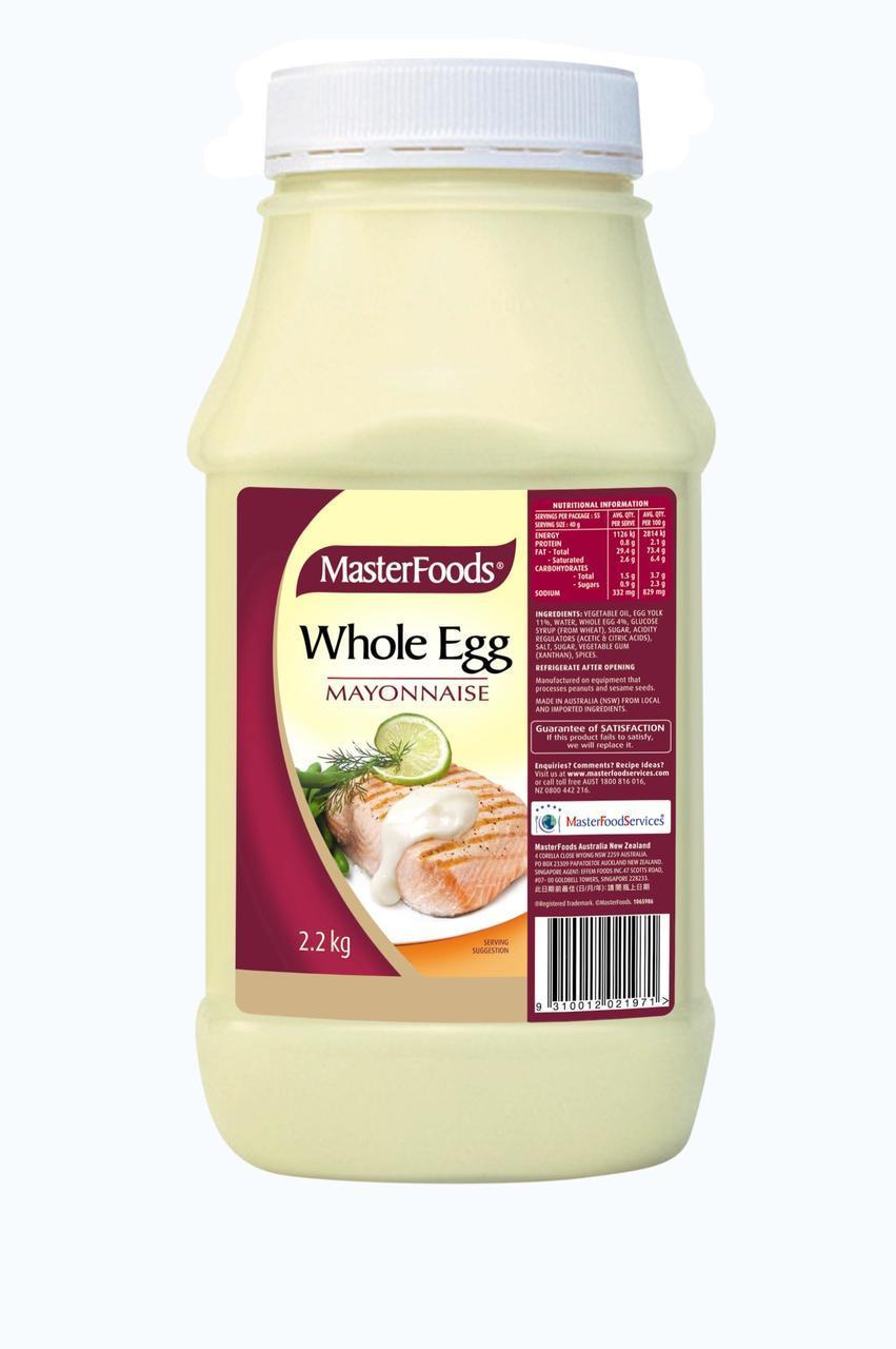 6 X Masterfoods Whole Egg Mayonnaise 2.2Kg