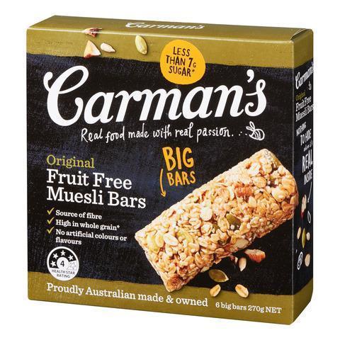 Carman Original Fruit Free Muesli Pack 6 Bars