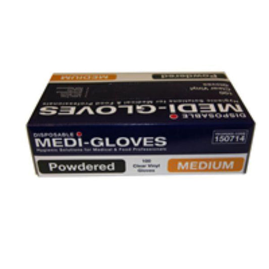 100 Gloves Vinyl Clear Medium Powdered