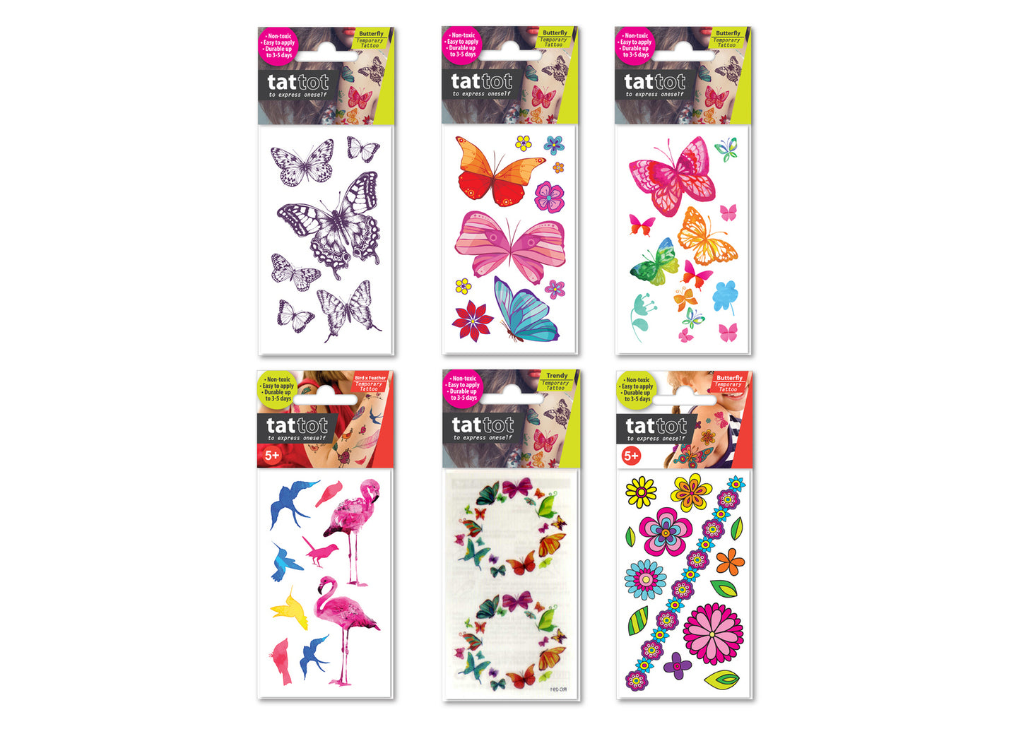 PRICE FOR 6 ASSORTED TEMPORARY TATTOO BUTTERFLY & FLOWER