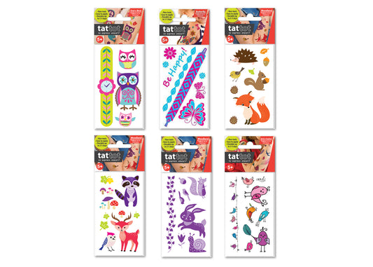 PRICE FOR 6 ASSORTED TEMPORARY TATTOO SPRING FOREST