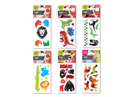 PRICE FOR 6 ASSORTED TEMPORARY TATTOO DINOSAUR & MONSTER