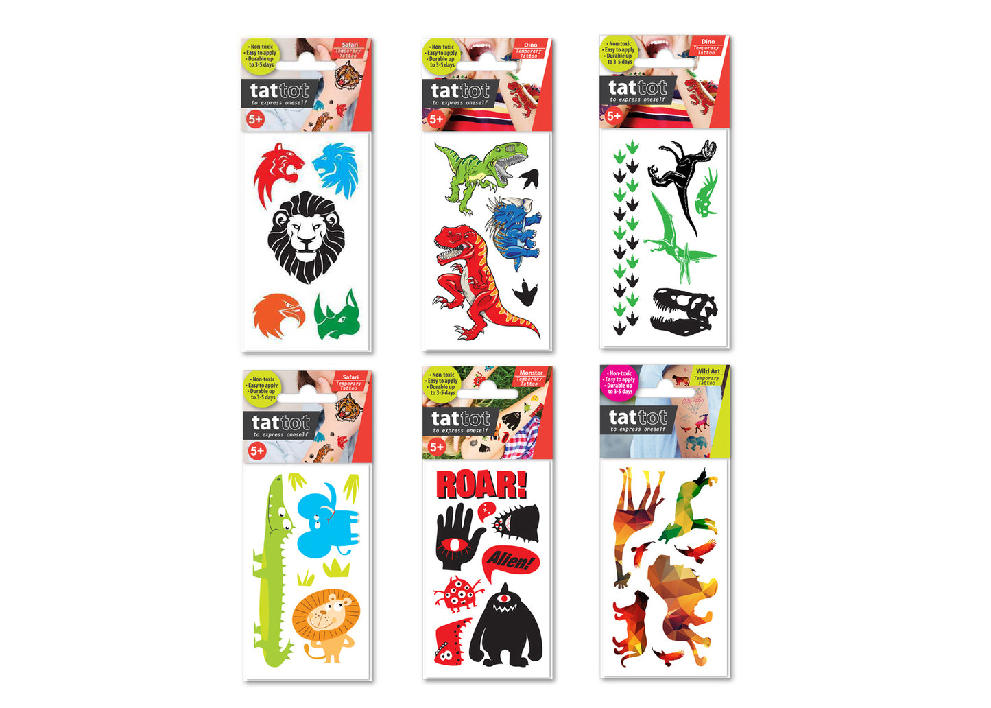 PRICE FOR 6 ASSORTED TEMPORARY TATTOO DINOSAUR & MONSTER