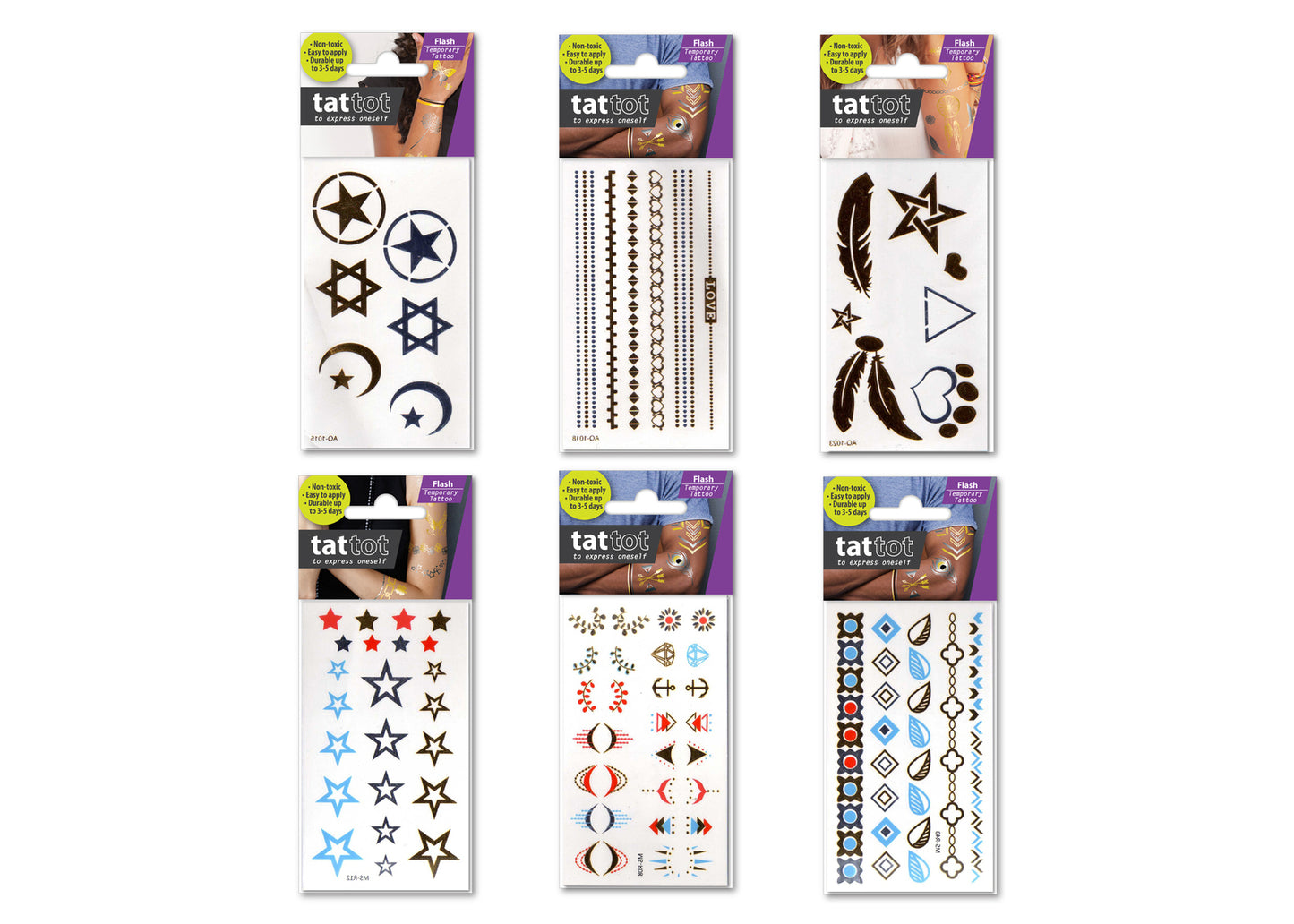 PRICE FOR 6 ASSORTED TEMPORARY TATTOO METALLIC SYMBOL