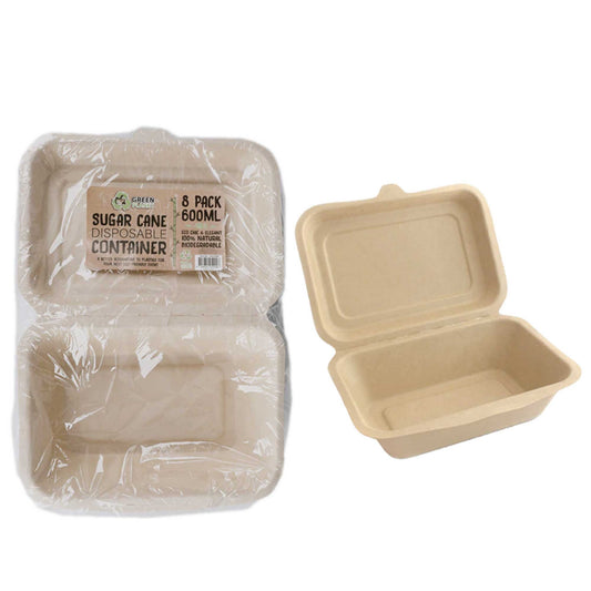 Bulk 24x 8 Pck Eco Disposable Takeaway Container 600ml Biodegradable Sugar Cane