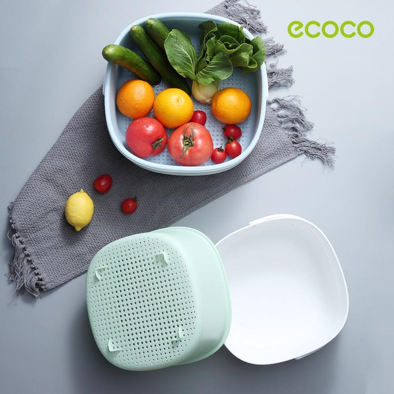 Ecoco Double Drain Basket Bowl Washing Kitchen Strainer Noodles Vegetables Fruit Sink Supplies Blue