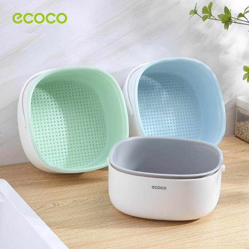 Ecoco Double Drain Basket Bowl Washing Kitchen Strainer Noodles Vegetables Fruit Sink Supplies Blue