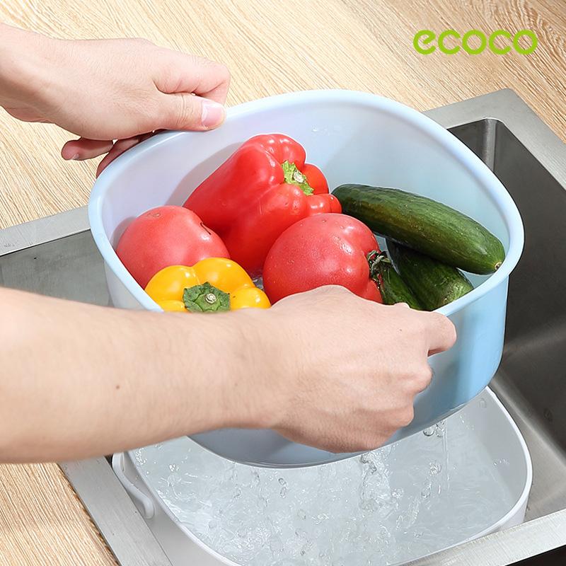 Ecoco Double Drain Basket Bowl Washing Kitchen Strainer Noodles Vegetables Fruit Sink Supplies Green