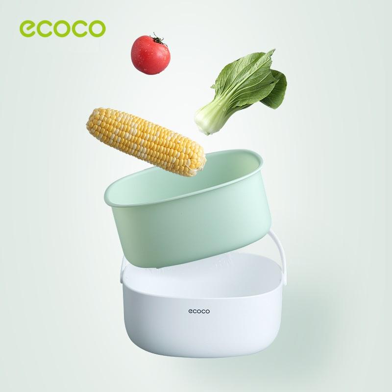 Ecoco Double Drain Basket Bowl Washing Kitchen Strainer Noodles Vegetables Fruit Sink Supplies Grey
