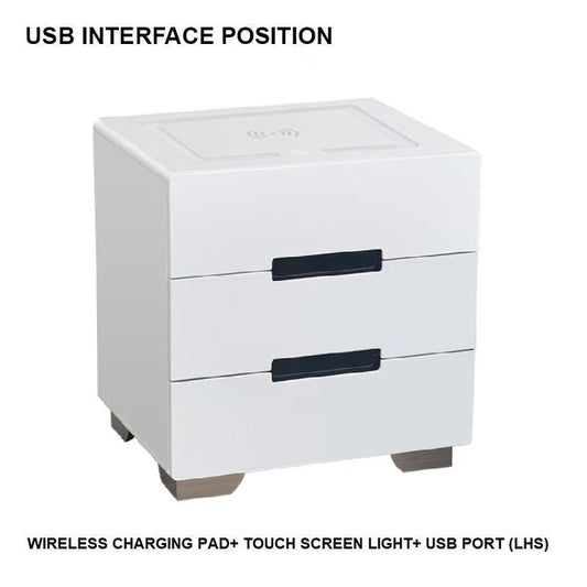 Smart Bedside Tables Side 3 Drawers Wireless Charging USB Left Hand Nightstand LED Light AU