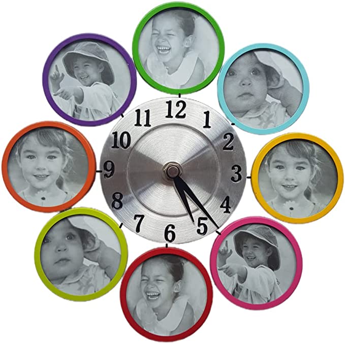 Multi Metal Photo Frame Changeable Pictures Modern Wall Clock fits Any Rooms
