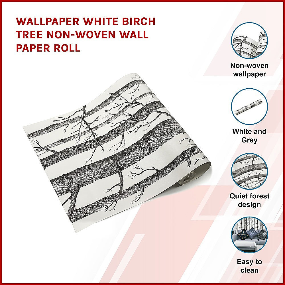 Wallpaper White Birch Tree Non-woven Wall Paper Roll
