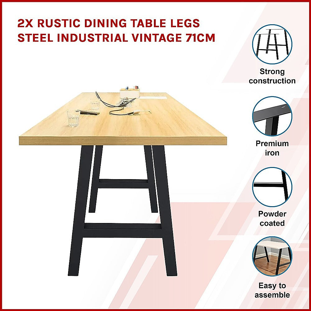 2x Rustic Dining Table Legs Steel Industrial Vintage 71cm