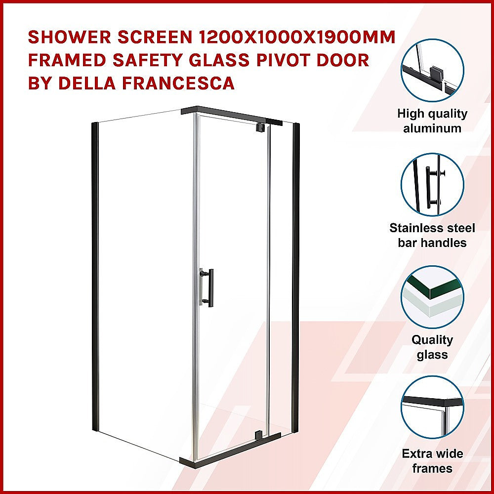 Shower Screen 1200x1000x1900mm Framed Safety Glass Pivot Door By Della Francesca