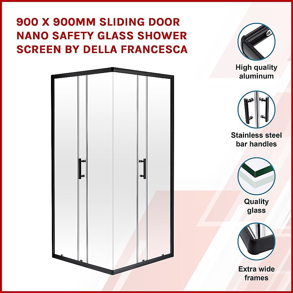 900 x 900mm Sliding Door Nano Safety Glass Shower Screen By Della Francesca