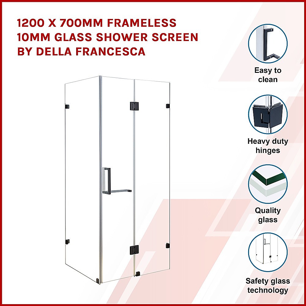 1200 x 700mm Frameless 10mm Glass Shower Screen By Della Francesca