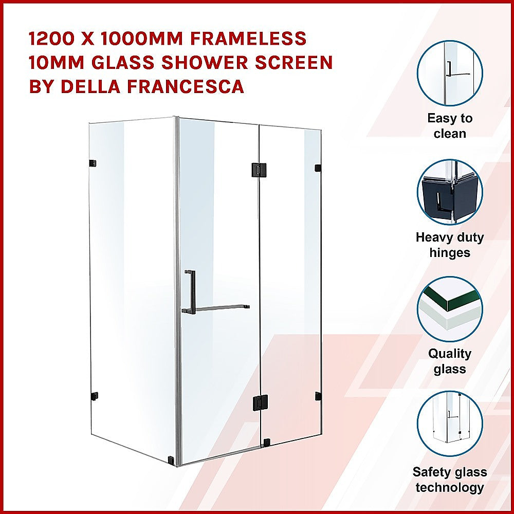 1200 x 1000mm Frameless 10mm Glass Shower Screen By Della Francesca