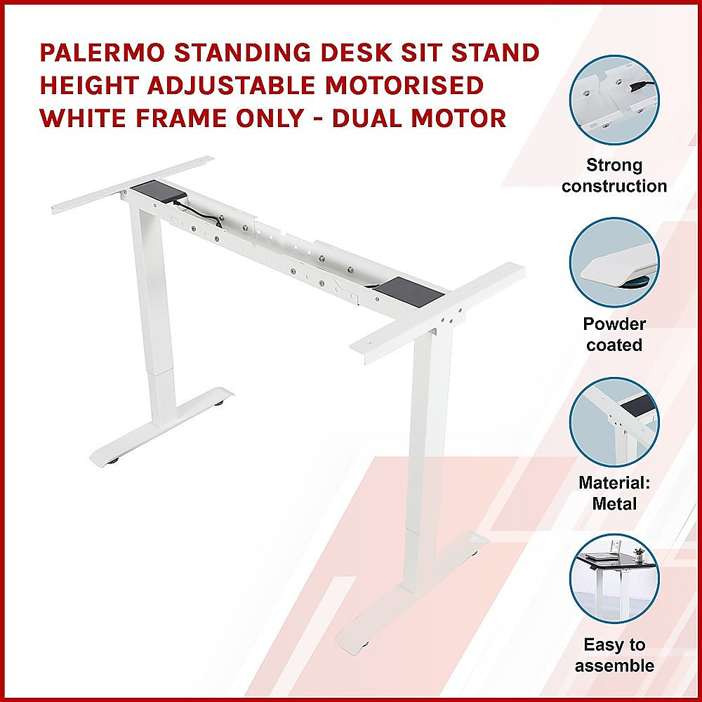 Palermo Standing Desk Sit Stand Height Adjustable Motorised White Frame Only - Dual Motor