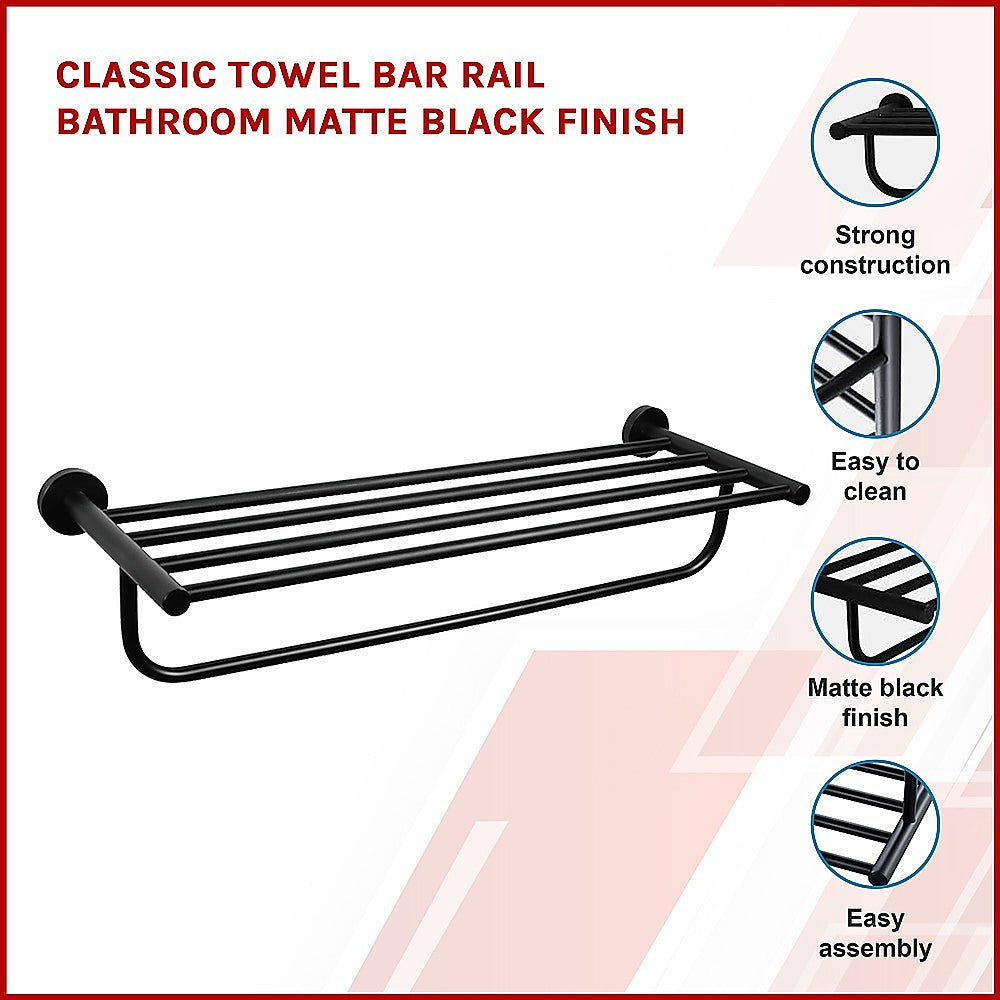 Classic Towel Bar Rail Bathroom Matte Black Finish