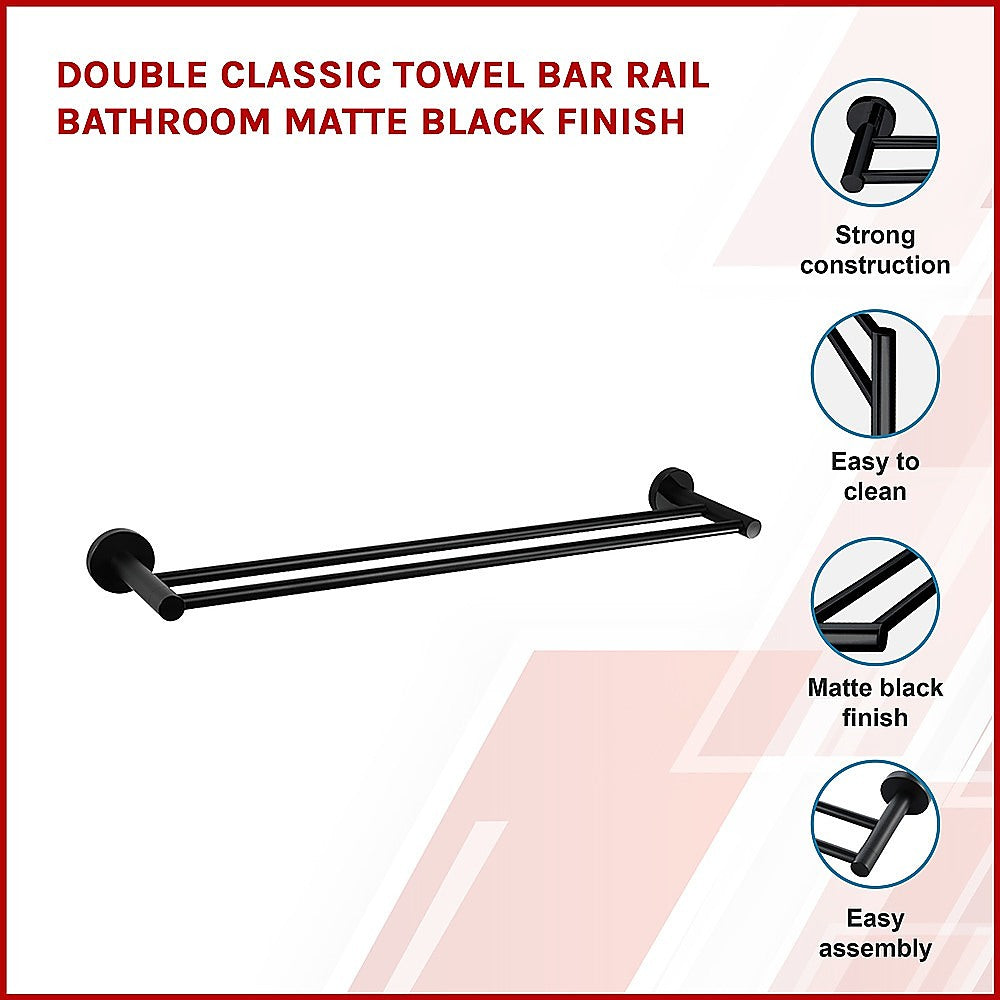 Double Classic Towel Bar Rail Bathroom Matte Black Finish