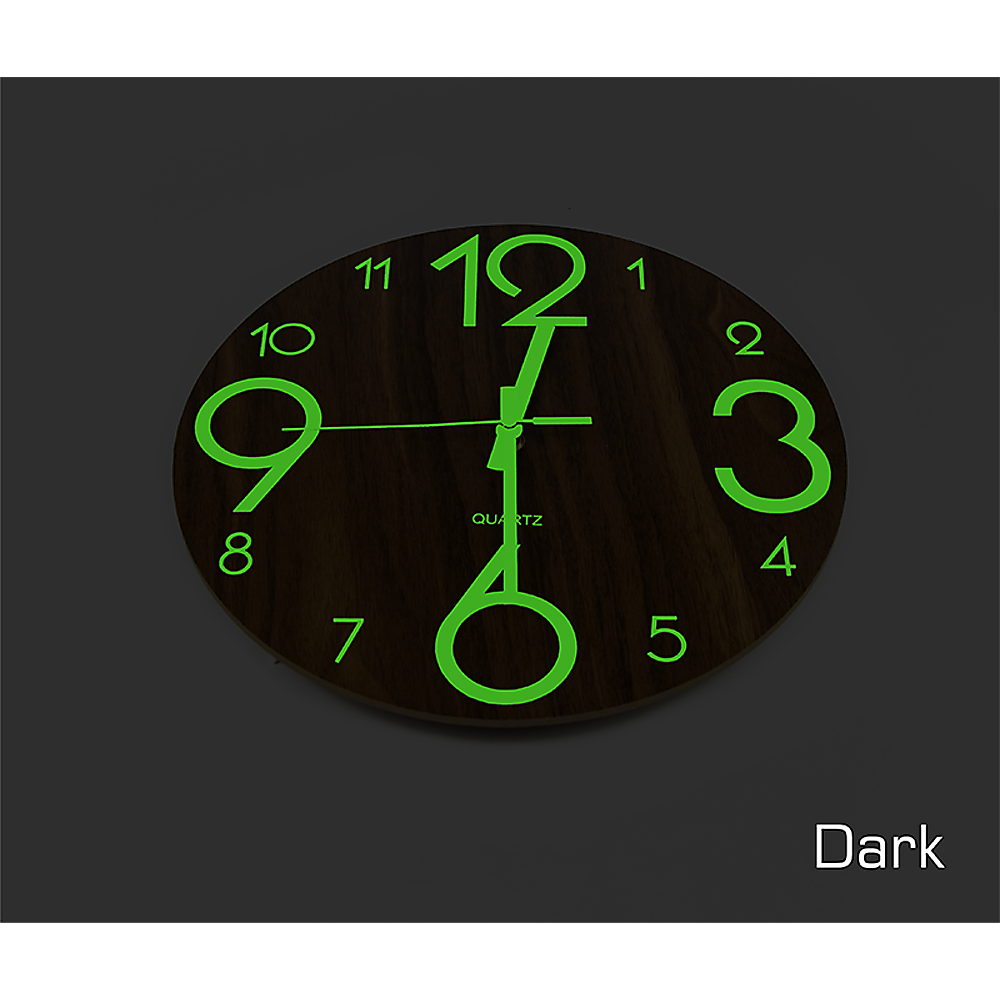 Glow In Dark Wall Clock Luminous Quartz Wooden Non Ticking Home Decor 12''/30cm